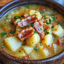 Irish Bacon Cabbage Potato Soup is a dish that embodies the heart and soul of traditional Irish cuisine. This comforting soup is not only a staple in Irish homes but also a symbol of warmth and togetherness, often enjoyed during family gatherings or chilly evenings. The rich flavors of the smoky bacon, the earthiness of the potatoes, and the subtle crunch of cabbage create a harmonious balance that is both satisfying and nourishing.