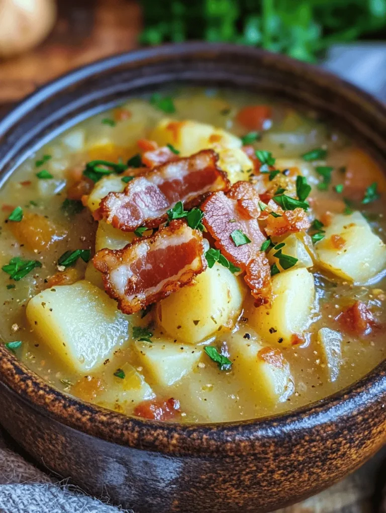 Irish Bacon Cabbage Potato Soup is a dish that embodies the heart and soul of traditional Irish cuisine. This comforting soup is not only a staple in Irish homes but also a symbol of warmth and togetherness, often enjoyed during family gatherings or chilly evenings. The rich flavors of the smoky bacon, the earthiness of the potatoes, and the subtle crunch of cabbage create a harmonious balance that is both satisfying and nourishing.