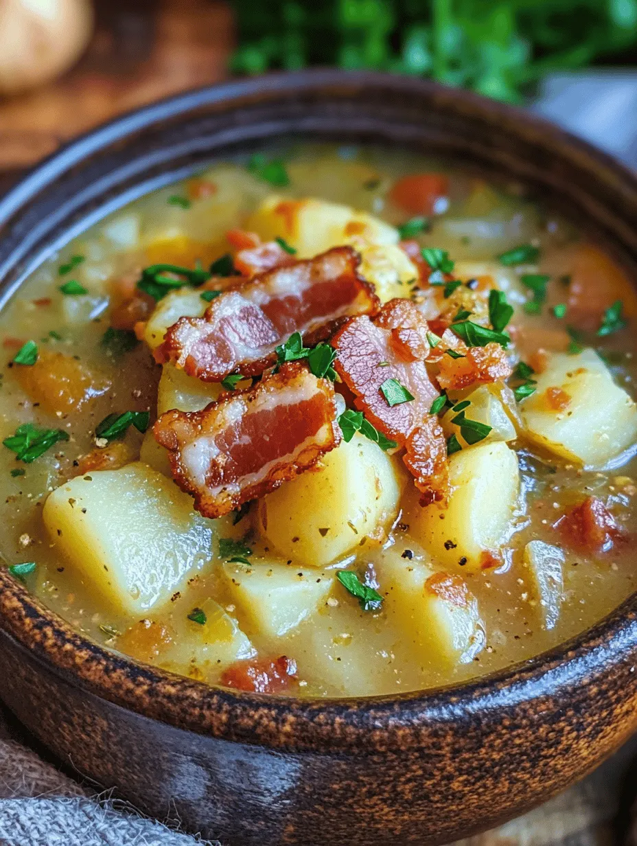 Irish Bacon Cabbage Potato Soup is a dish that embodies the heart and soul of traditional Irish cuisine. This comforting soup is not only a staple in Irish homes but also a symbol of warmth and togetherness, often enjoyed during family gatherings or chilly evenings. The rich flavors of the smoky bacon, the earthiness of the potatoes, and the subtle crunch of cabbage create a harmonious balance that is both satisfying and nourishing.