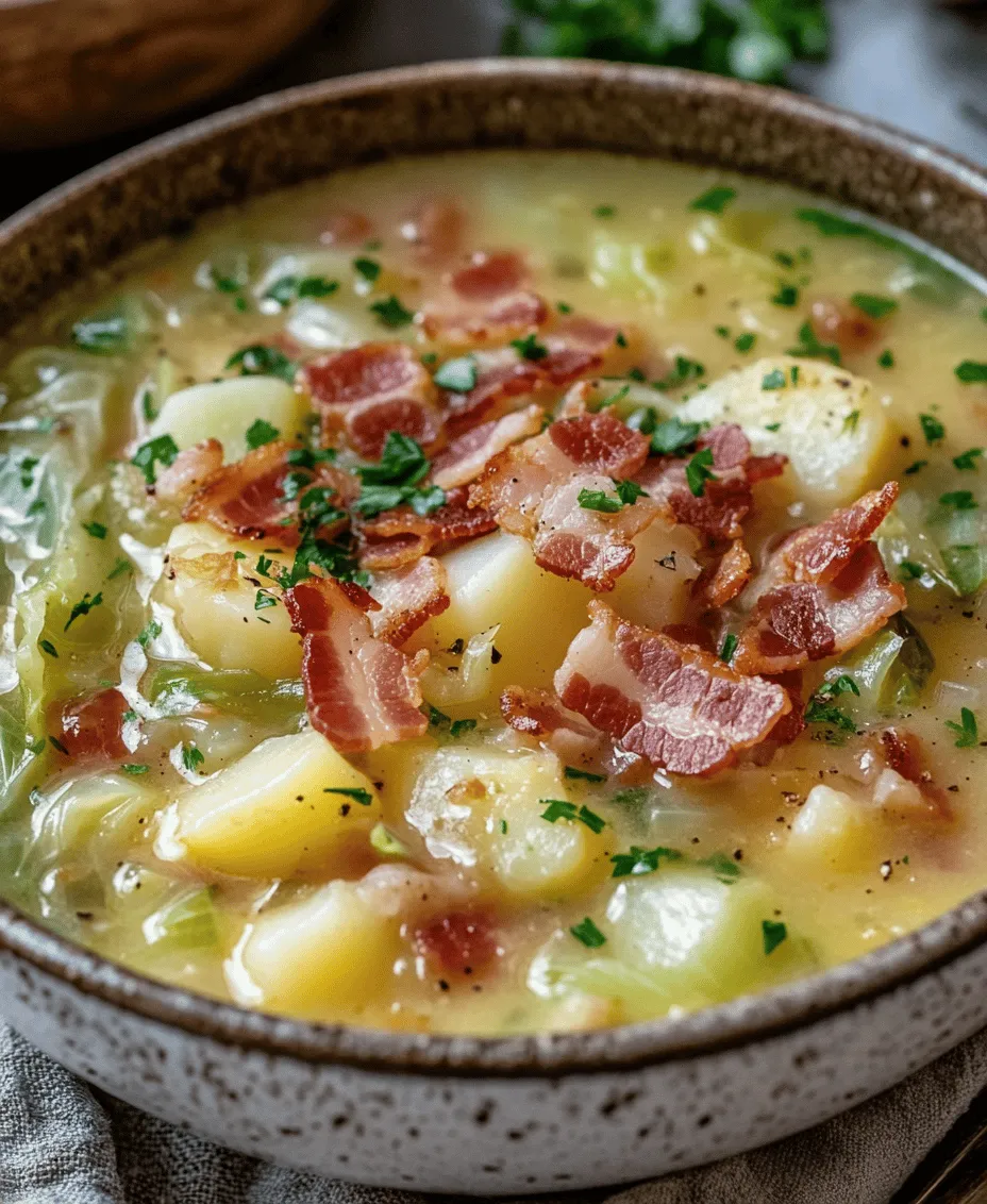 Irish Bacon Cabbage Potato Soup is a dish that embodies the heart and soul of traditional Irish cuisine. This comforting soup is not only a staple in Irish homes but also a symbol of warmth and togetherness, often enjoyed during family gatherings or chilly evenings. The rich flavors of the smoky bacon, the earthiness of the potatoes, and the subtle crunch of cabbage create a harmonious balance that is both satisfying and nourishing.