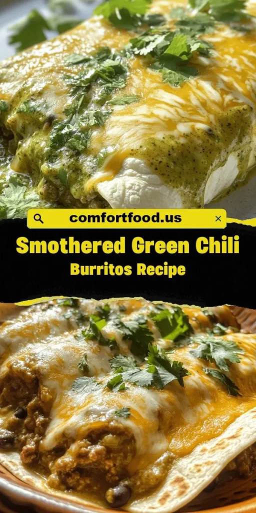 Discover the ultimate comfort food with smothered green chili burritos! These hearty delights combine savory fillings wrapped in soft tortillas and topped with a zesty green chili sauce. Perfect for meat lovers and vegetarians alike, this versatile dish can be customized to suit any dietary preference. Dive into layers of flavor and warmth that make each bite feel like a cozy hug. Get ready to savor every delicious moment! #Burritos #ComfortFood #MexicanCuisine #GreenChili #Foodie #RecipeIdeas #Yummy