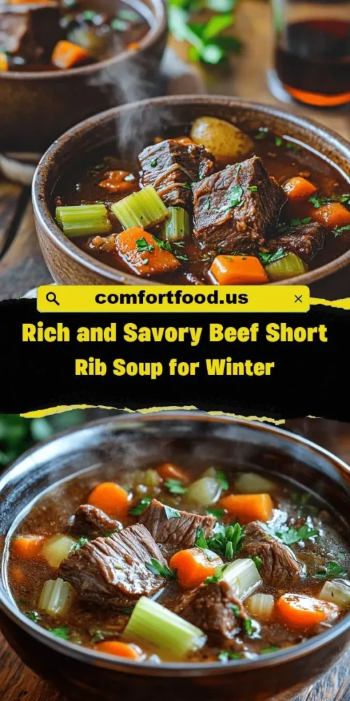Warm up this winter with our Hearty Winter Beef Short Rib Soup, a delightful blend of tender beef short ribs, fresh vegetables, and aromatic herbs. Perfect for chilly evenings, this comforting dish is sure to bring family and friends together. Follow our step-by-step recipe to create a flavorful soup that will nourish your body and soothe your soul. Cozy up with a bowl and enjoy the warmth! #WinterSoup #ComfortFood #BeefShortRibs #RecipeIdeas #HomeCooking #CozyNights
