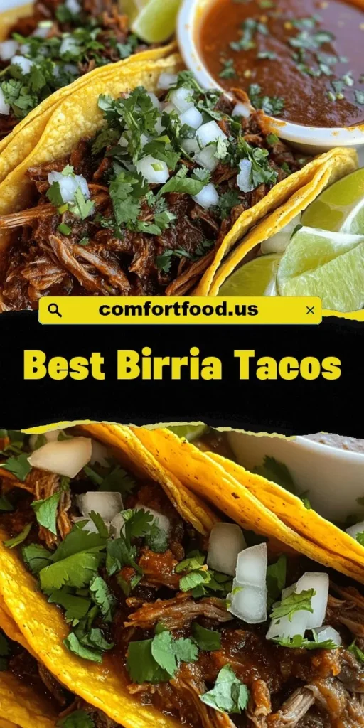 Experience the culinary magic of Legendary Birria Tacos, a tradition from Jalisco, Mexico. These mouthwatering tacos combine tender beef, vibrant herbs, and spices, simmered to perfection for a rich flavor journey. Traditionally enjoyed during celebrations, birria tacos evoke warmth, connection, and joy around the table. Ready to impress family and friends with your cooking skills? Dive into this delicious recipe today! #BirriaTacos #MexicanCuisine #Foodie #CulinaryTradition #DeliciousEats #HomeCooking #FoodLovers
