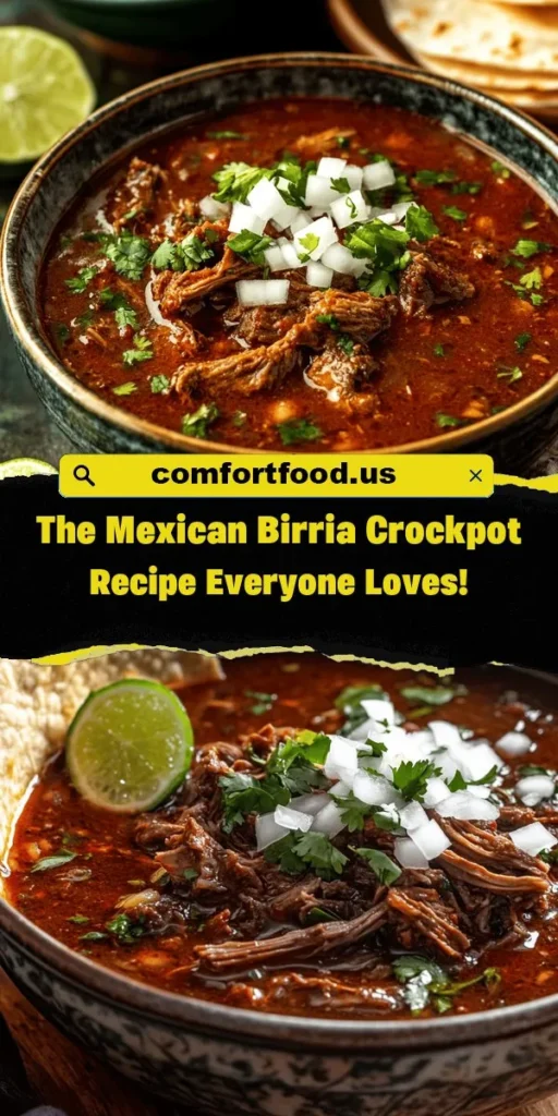 Discover the delicious world of birria with this easy crockpot recipe! Originating from Jalisco, Mexico, birria is a savory stew that's perfect for any occasion. Using tender beef and aromatic spices, this dish is a celebration of flavor and tradition. Slow-cooked for optimal taste, birria can be enjoyed in tacos, quesadillas, or simply in a bowl. Dive into this flavorful culinary journey today! #Birria #CrockpotRecipe #MexicanCuisine #ComfortFood #FoodieFavorites