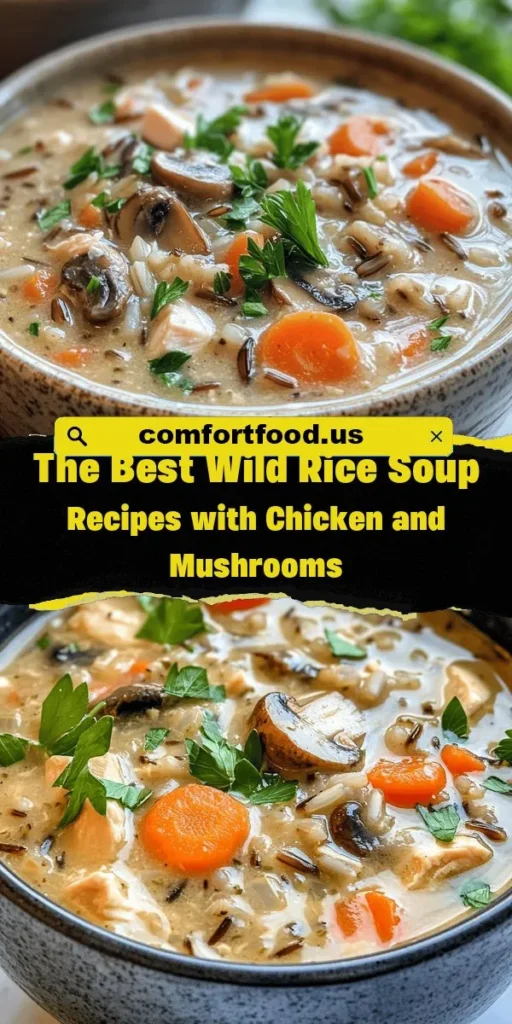 Warm up this winter with a bowl of Cozy Chicken & Mushroom Wild Rice Soup! This hearty dish is packed with tender chicken, earthy mushrooms, and nutty wild rice, making it the perfect comfort food. Easy to prepare and full of wholesome ingredients, it's not just delicious but also nourishing. Discover the recipe that will envelop you in warmth and satisfy your cravings on chilly days. Enjoy a taste of comfort today! #ChickenSoup #WildRice #ComfortFood #HealthyEating #SoupSeason #WinterRecipes #NourishingMeals