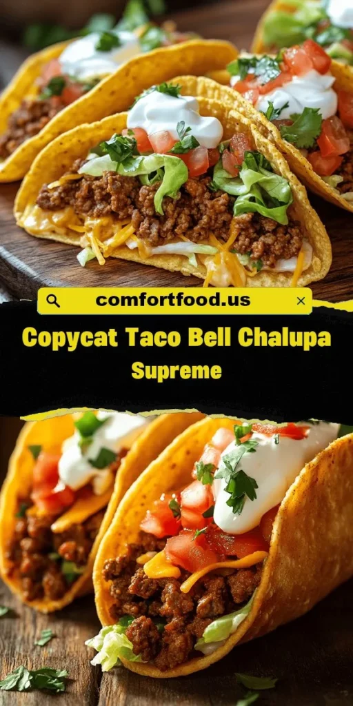 Craving Taco Bell's iconic Chalupa Supreme? You can recreate this fan-favorite at home with a crispy shell, savory fillings, and fresh toppings! Learn how to craft these delicious chalupas from scratch, allowing for personalized flavors. Whether you prefer meat, beans, or extra veggies, the options are endless. Gather your ingredients, follow our step-by-step guide, and enjoy a delightful meal that’s sure to impress! #ChalupaSupreme #HomemadeTacos #TacoBellCopycat #CookingAtHome