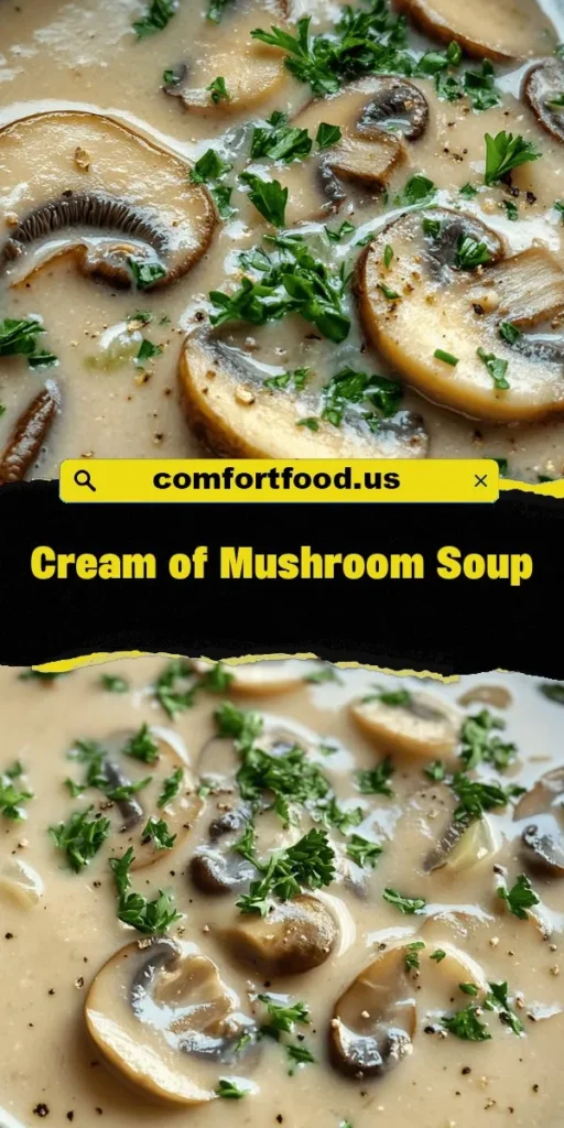 Warm up with this comforting and rich Heavenly Cream of Mushroom Soup! Perfect for cozy nights, family dinners, or impressing guests at gatherings, this homemade soup features the earthy flavors of fresh mushrooms, aromatic garlic, and savory broth. Easy to make and customizable, you can add proteins, veggies, and herbs to suit your taste. Dive into a bowl of nostalgia and comfort—your heart and soul will thank you! #MushroomSoup #CozyRecipes #HomemadeGoodness #ComfortFood