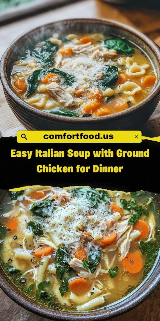Warm up this winter with a bowl of Cozy Italian Chicken Soup! Packed with lean ground chicken, fresh veggies, and aromatic herbs, this hearty dish is not only comforting but also nutritious. It's perfect for weeknight dinners or special occasions. Enjoy its rich flavors while nourishing your body. Discover the joy of cooking with quality ingredients, and savor the delightful taste of this classic Italian-inspired soup. #ChickenSoup #ItalianRecipes #HomemadeSoups #ComfortFood #HealthyEating