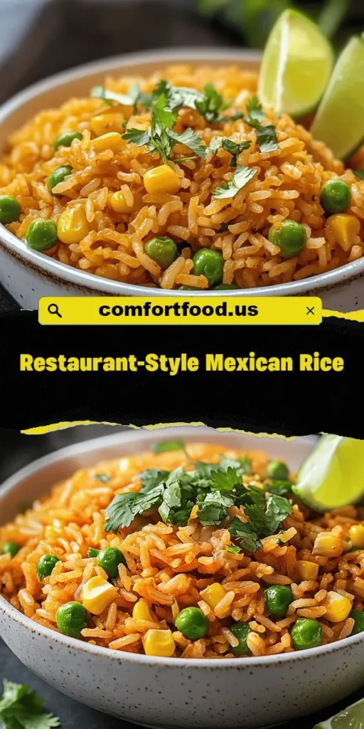 Unlock the vibrant flavors of Mexican cuisine with this zesty restaurant-style Mexican rice recipe! Perfectly fluffy and seasoned with aromatic spices, fresh vegetables, and a hint of lime, this dish is sure to elevate any meal. Whether served alongside tacos or grilled meats, it's a versatile side that delights the senses. Try it today and impress your family or guests with this easy, flavorful recipe! #MexicanRice #CookingAtHome #RecipeIdeas #Foodie #DeliciousMeals #HomeCooking #FiestaFlavors #CulinaryJourney