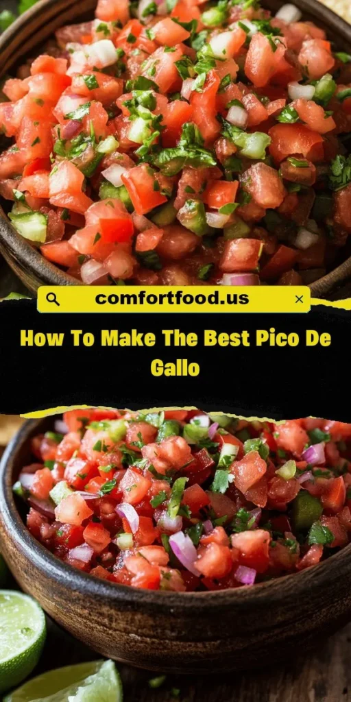 Discover the vibrant world of Fresh & Zesty Pico de Gallo Salsa, a staple of Mexican cuisine that's more than just a condiment. Bursting with flavor and made from fresh tomatoes, onions, cilantro, lime juice, and jalapeños, it’s perfect with tortilla chips, tacos, grilled meats, or as a salad boost. Easy to make and loaded with health benefits, learn how to create this delicious salsa at home. Embrace the essence of freshness! #PicoDeGallo #SalsaRecipe #MexicanCuisine #HealthyEating #CookingAtHome #FreshFlavors