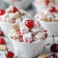 Puppy Chow, also lovingly known as Muddy Buddies, is a nostalgic snack that captures the hearts of both kids and adults alike. This sweet, crunchy treat has gained popularity for its irresistible combination of flavors and textures, making it a go-to for parties, movie nights, and casual gatherings. The classic recipe typically features Chex cereal coated in a rich mixture of chocolate and peanut butter, dusted with powdered sugar. However, we’re here to elevate this timeless favorite with a delicious Cherry Cheesecake twist!