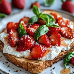 Understanding the appeal of this dish begins with appreciating its ingredients. The sweet, caramelized strawberries create a rich and concentrated flavor, while the creamy ricotta provides a luxurious texture that melts in your mouth. As these elements come together on a slice of toasted rustic bread, the result is a harmonious blend of sweetness and creaminess, perfectly balanced by a drizzle of balsamic vinegar. This dish not only pleases the palate but also captivates the eyes, showcasing vibrant colors and an elegant presentation that is sure to impress.