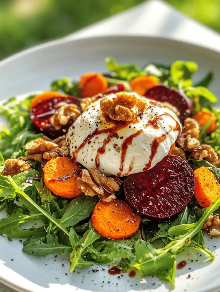 In the realm of vibrant, nutritious options for any meal, the Roasted Roots & Creamy Dream Salad stands out as a delightful choice. This salad is not just a dish; it's an experience that captures the essence of seasonal ingredients while delivering a delicious balance of flavors and textures. The heart of this recipe lies in its key components: the sweet and earthy roasted root vegetables, the indulgent creamy burrata, and a bed of fresh mixed greens. Each bite of this salad is a celebration of nature's bounty, bringing together the best of what the season has to offer.