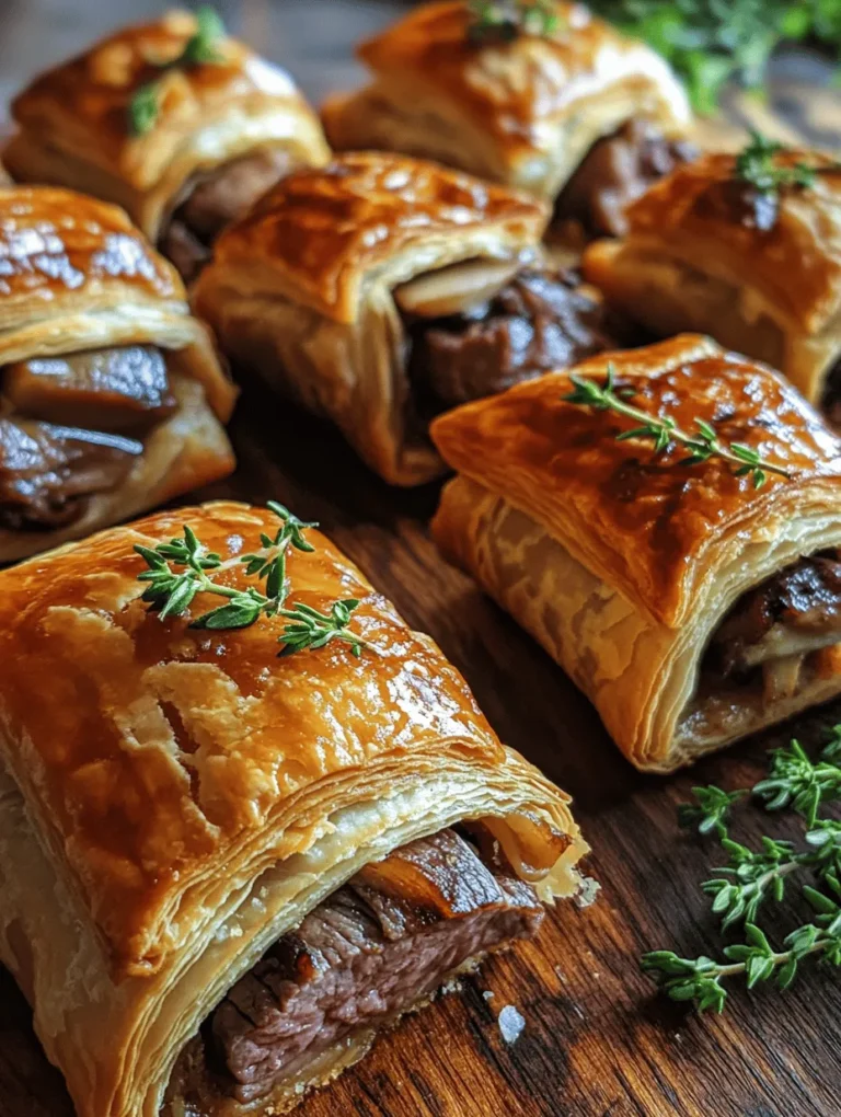 Beef Wellington is a classic dish that has graced the tables of fine dining establishments and home kitchens alike for generations. Renowned for its rich flavors and elegant presentation, this sophisticated dish consists of tender beef tenderloin coated with a savory mushroom duxelles, all enveloped in flaky puff pastry. It is often reserved for special occasions—think festive holiday feasts or celebratory gatherings—where it can shine as a centerpiece. However, not everyone has the time or resources to prepare a full-sized Beef Wellington. Enter the mini version: Savory Mini Beef Wellington Bites.