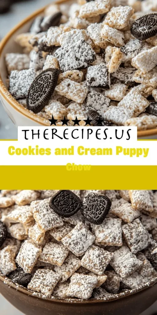 Explore delicious and quick snack ideas with our Cookies and Cream Delight Puppy Chow thats perfect for gatherings or cozy nights in. With just a few simple ingredients like Rice Chex, Oreos, and white chocolate, you can whip up this irresistible treat effortlessly. Check out therecipes for more inspiration! PuppyChow EasySnacks DessertRecipes SweetTreats PartySnacks CookiesAndCream HomemadeGoodness