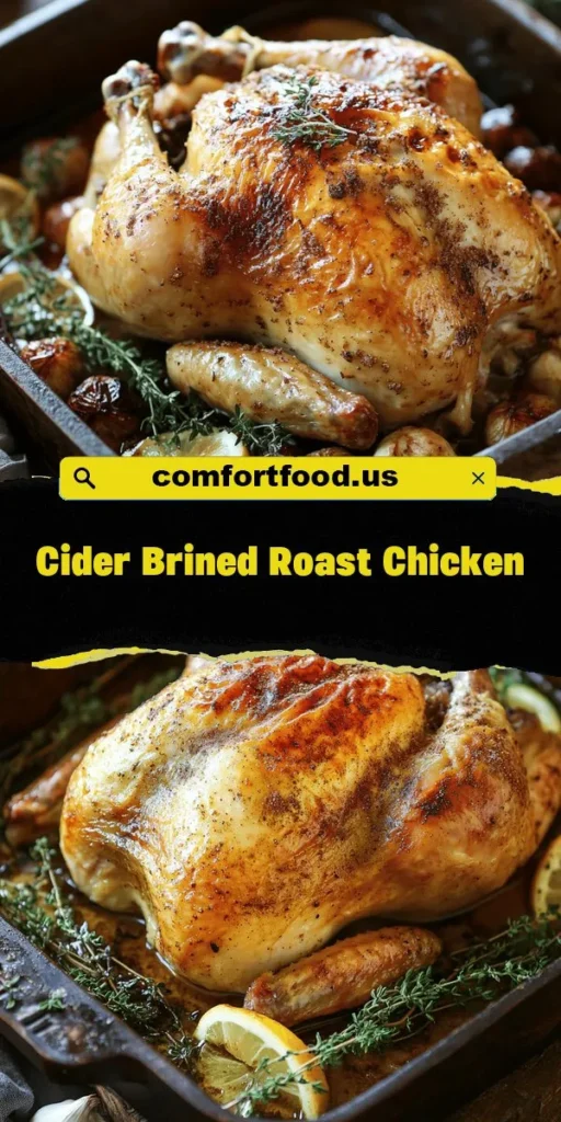 Discover a delicious twist on a classic dish with cider brined roast chicken! This recipe elevates traditional roast chicken by soaking it in a flavorful mixture of apple cider, salt, and herbs, resulting in a juicy and tender bird that’s full of savory sweetness. Perfect for family gatherings or cozy weeknight dinners, this roast chicken will leave your taste buds dancing. Follow the brining techniques and enjoy mouthwatering flavors. #RoastChicken #CiderBrined #CookingTips #ComfortFood #HomeCooking #DinnerIdeas