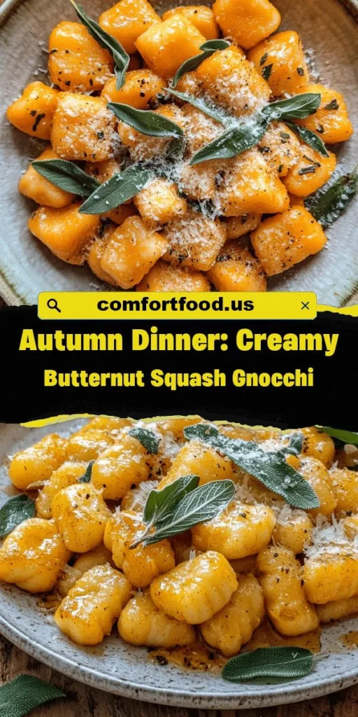 Cozy up with a bowl of creamy butternut squash gnocchi this fall! This delicious dish features sweet roasted butternut squash blended into a rich, velvety sauce that perfectly clings to pillowy gnocchi. Packed with nutrients and bursting with comforting flavors, it’s perfect for family dinners or a quiet night in. Enjoy the essence of autumn in every bite! #ButternutSquash #Gnocchi #ComfortFood #FallRecipes #HealthyEating #HomemadeDeliciousness