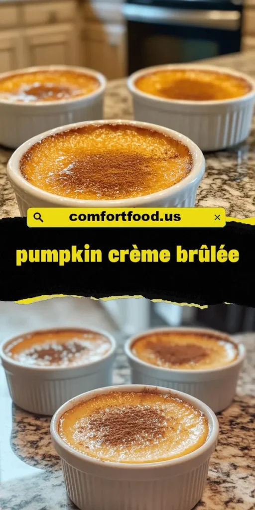 Indulge in the flavors of fall with Pumpkin Crème Brûlée Delight, a seasonal twist on the classic French dessert. This recipe combines creamy pumpkin custard with warm spices like cinnamon and nutmeg, topped with a satisfyingly crunchy caramelized sugar crust. Perfect for holiday gatherings, this elegant dessert is easy to create and will impress your guests. Celebrate autumn with each luscious spoonful! #PumpkinDessert #CrèmeBrûlée #FallFlavors #HolidayBaking #DessertRecipes