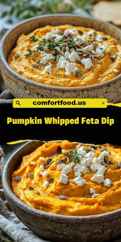 Fall is here, and it's the perfect time to celebrate with a delicious Pumpkin Whipped Feta Dip! This creamy blend of pumpkin, feta, and Greek yogurt creates a savory appetizer that’s both nutritious and irresistible. Perfect for gatherings, it pairs beautifully with pita chips, fresh veggies, and crusty bread. Whether it’s for Thanksgiving or a cozy night in, this dip is sure to impress your guests. Try it out and elevate your fall entertaining! #PumpkinDip #SavoryAppetizer #FallRecipes #HealthyEats #AppetizerIdeas #ThanksgivingRecipes #PumpkinSeason #FetaCheese #YummySnack