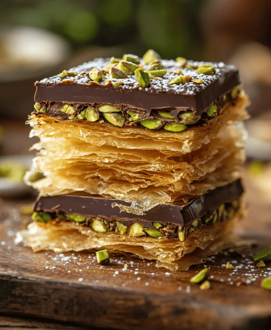 Desserts have a unique way of bringing people together, often steeped in cultural significance and rich traditions. One such delightful creation is the Pistachio Kataifi Chocolate Bar, a fascinating blend of textures and flavors that celebrates the artistry of Middle Eastern cuisine. The marriage of shredded kataifi pastry with the earthy crunch of pistachios and the deep richness of dark chocolate creates a dessert that is not only visually stunning but also an explosion of taste with every bite.