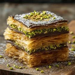 Desserts have a unique way of bringing people together, often steeped in cultural significance and rich traditions. One such delightful creation is the Pistachio Kataifi Chocolate Bar, a fascinating blend of textures and flavors that celebrates the artistry of Middle Eastern cuisine. The marriage of shredded kataifi pastry with the earthy crunch of pistachios and the deep richness of dark chocolate creates a dessert that is not only visually stunning but also an explosion of taste with every bite.