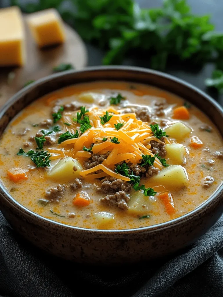 As the days grow shorter and the air turns crisp, there's nothing quite like a steaming bowl of comfort food to warm your soul. Comfort food is more than just a meal; it's a nostalgic embrace that brings back cherished memories of family gatherings and cozy dinners. Among the many comforting dishes that grace our tables, the Cheesy & Hearty Cheeseburger Soup stands out as a delightful twist on a classic favorite. This comforting soup encapsulates the essence of a cheeseburger—complete with all the delicious flavors and textures—while offering the warm, soothing qualities of a hearty soup.