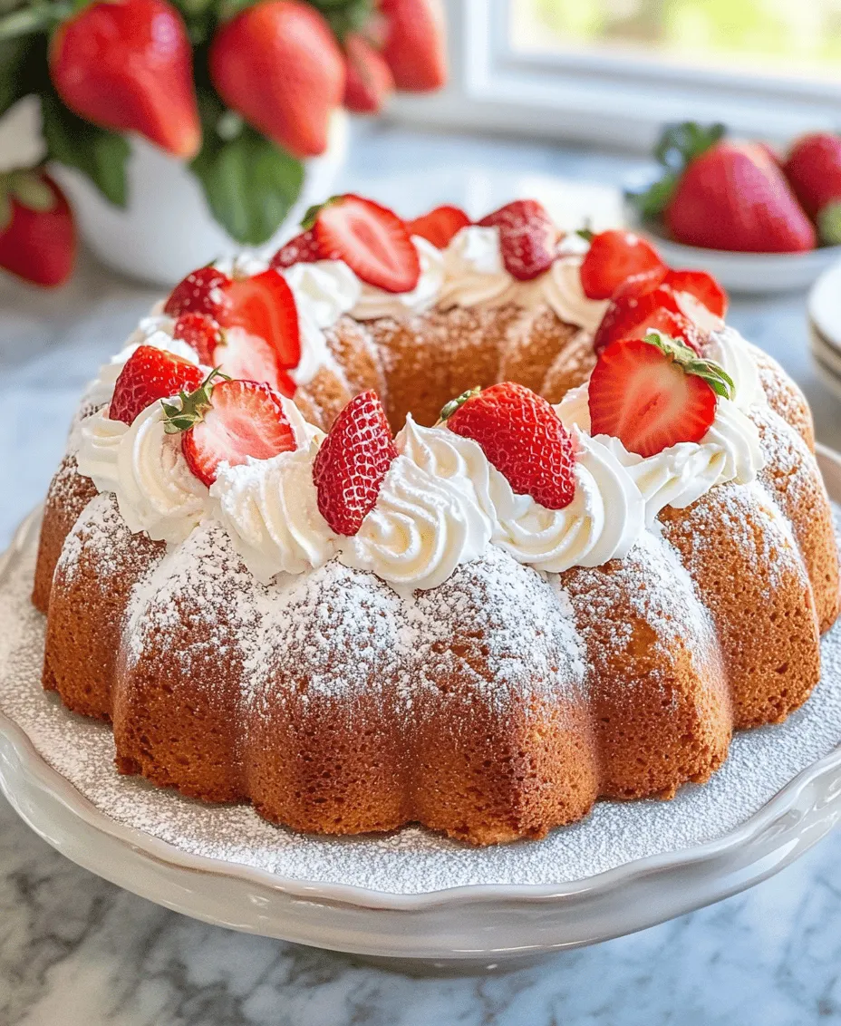 Strawberry shortcake is a beloved dessert that has captured the hearts and taste buds of many for generations. Its combination of fluffy cake, luscious whipped cream, and juicy strawberries creates a symphony of flavors and textures that is hard to resist. Traditionally served as layers of biscuit-like cake or sponge, this delightful treat has seen numerous variations over the years. In this recipe, we take a classic favorite and give it a modern twist by transforming it into a stunning bundt cake. This Strawberry Shortcake Bundt Cake not only looks impressive but is also easy to prepare, making it an ideal centerpiece for any gathering or special occasion.