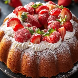 Strawberry shortcake is a beloved dessert that has captured the hearts and taste buds of many for generations. Its combination of fluffy cake, luscious whipped cream, and juicy strawberries creates a symphony of flavors and textures that is hard to resist. Traditionally served as layers of biscuit-like cake or sponge, this delightful treat has seen numerous variations over the years. In this recipe, we take a classic favorite and give it a modern twist by transforming it into a stunning bundt cake. This Strawberry Shortcake Bundt Cake not only looks impressive but is also easy to prepare, making it an ideal centerpiece for any gathering or special occasion.