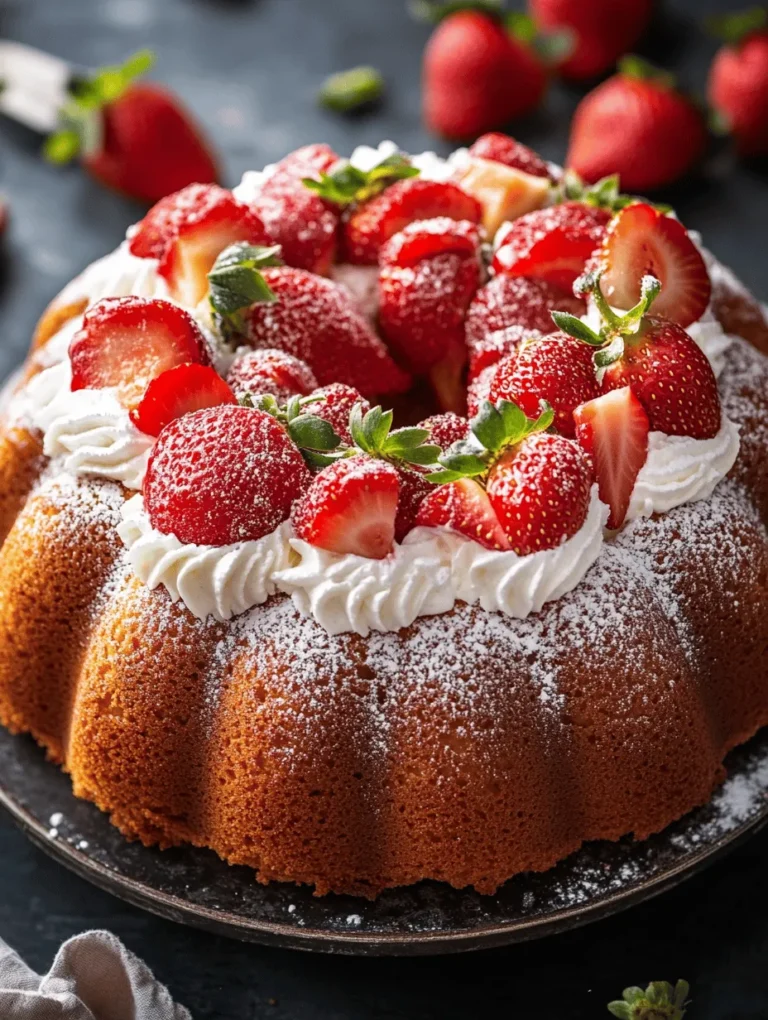 Strawberry shortcake is a beloved dessert that has captured the hearts and taste buds of many for generations. Its combination of fluffy cake, luscious whipped cream, and juicy strawberries creates a symphony of flavors and textures that is hard to resist. Traditionally served as layers of biscuit-like cake or sponge, this delightful treat has seen numerous variations over the years. In this recipe, we take a classic favorite and give it a modern twist by transforming it into a stunning bundt cake. This Strawberry Shortcake Bundt Cake not only looks impressive but is also easy to prepare, making it an ideal centerpiece for any gathering or special occasion.