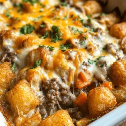 In the realm of comfort food, few dishes evoke the same warmth and nostalgia as a hearty casserole. Among these, the Cozy Tater Tot Casserole with Ground Beef stands out as a quintessential family favorite. This dish combines the delightful textures of crispy tater tots with a savory, beefy filling that is sure to please even the pickiest eaters. As life grows increasingly hectic, especially for busy families, the demand for quick and delicious meals has never been greater. The Cozy Tater Tot Casserole emerges as a perfect solution—easy to prepare, satisfying, and packed with flavors that bring everyone to the dinner table.