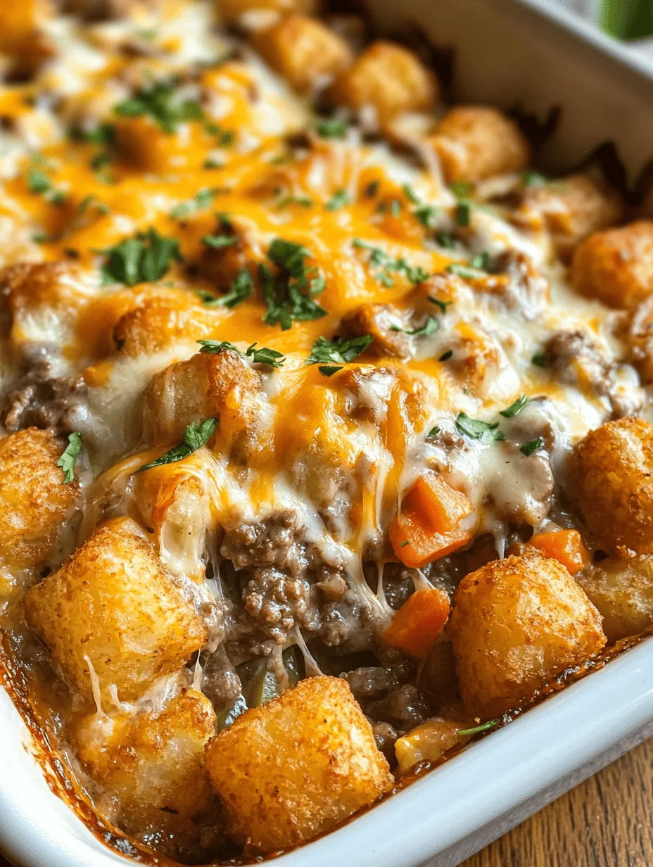In the realm of comfort food, few dishes evoke the same warmth and nostalgia as a hearty casserole. Among these, the Cozy Tater Tot Casserole with Ground Beef stands out as a quintessential family favorite. This dish combines the delightful textures of crispy tater tots with a savory, beefy filling that is sure to please even the pickiest eaters. As life grows increasingly hectic, especially for busy families, the demand for quick and delicious meals has never been greater. The Cozy Tater Tot Casserole emerges as a perfect solution—easy to prepare, satisfying, and packed with flavors that bring everyone to the dinner table.