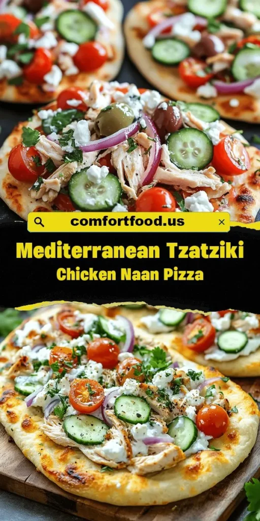Looking for quick meal prep ideas for a healthy lunch? Discover our Mediterranean Tzatziki Chicken Naan Pizza, featuring grilled chicken and fresh veggies on soft naan bread. This delicious recipe from therecipes simplifies healthy eating without sacrificing flavor. HealthyLunchIdeas MealPrep MediterraneanDiet QuickRecipes Tzatziki HealthyEating NaanPizza