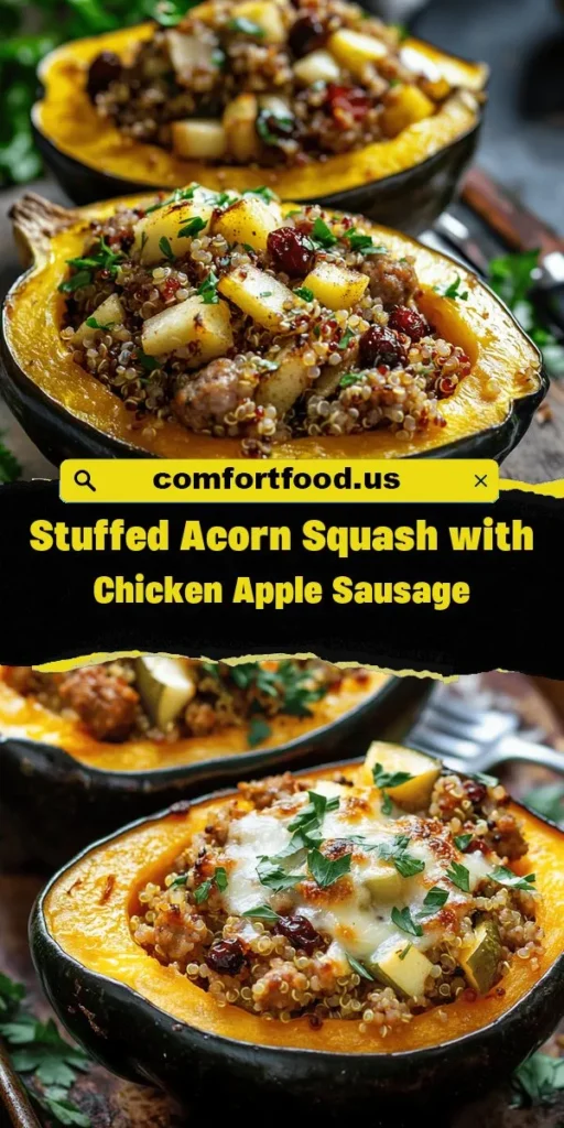 Elevate your autumn meal prep with this protein-packed lunch featuring Stuffed Acorn Squash with Chicken Apple Sausage. Perfect for a cozy workweek, this dish combines savory sausage, nutty quinoa, and seasonal flavors for a satisfying, nutritious bite. Check out therecipes for more delicious ideas! MealPrep HealthyLunch FallRecipes AcornSquash ProteinPacked SeasonalEats WorkLunch