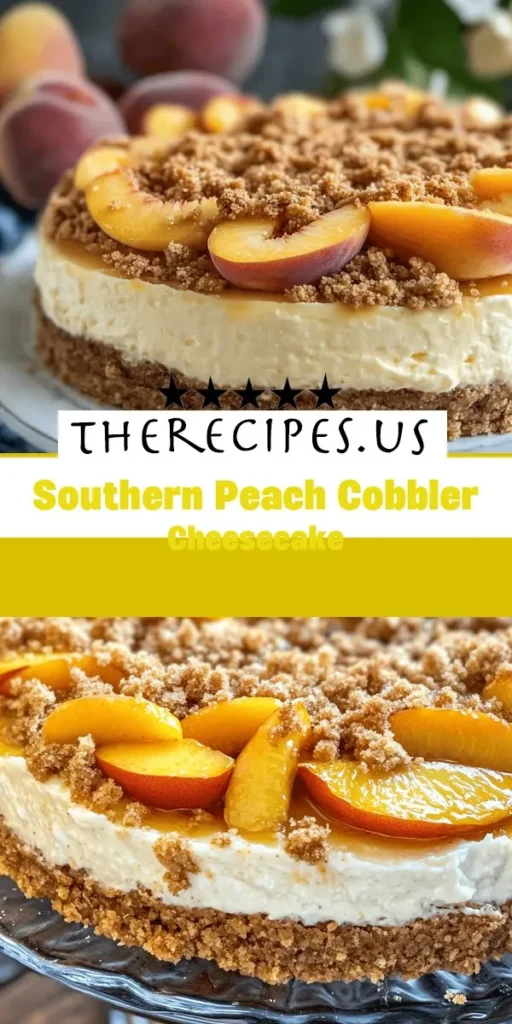Looking for a delicious fruit crumble recipe? This Sweet Southern Peach Cobbler Cheesecake brings together rich cheesecake and juicy peach flavors, topped with a satisfying crumble thats perfect for summer gatherings. Discover more sweet treat ideas at therecipes! FruitCrumble PeachDesserts CheesecakeLovers HealthyBaking DessertIdeas SweetTreats HomeBaking