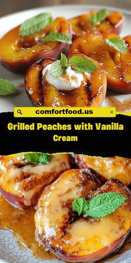 Treat yourself to a quick and delightful summer treat with this 30-minute dessert: grilled peaches with vanilla cream. This simple pie recipe highlights the juicy sweetness of fresh peaches, enhanced by a touch of smokiness from the grill and a rich, creamy vanilla sauce. Perfect for any gathering, find more delicious ideas at therecipes! SummerDessert GrilledPeaches SimpleRecipes 30MinuteDessert VanillaCream EasyDessert FreshFlavors